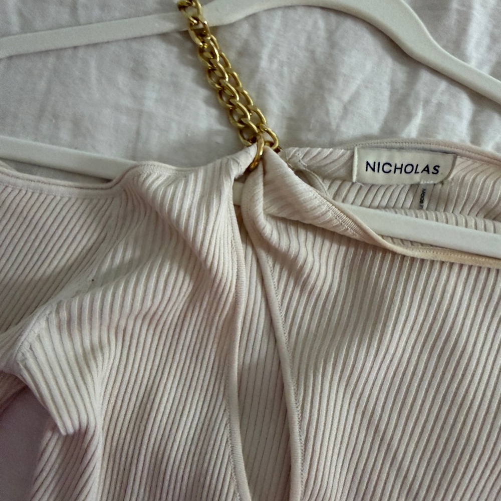NICHOLAS Beige Ribbed Off-Shoulder top - Picture 3 of 4